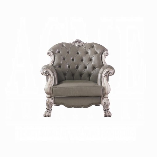 Acme Dresden Synthetic Leather & Vintage Bone White Chair with Pillow - Image 3