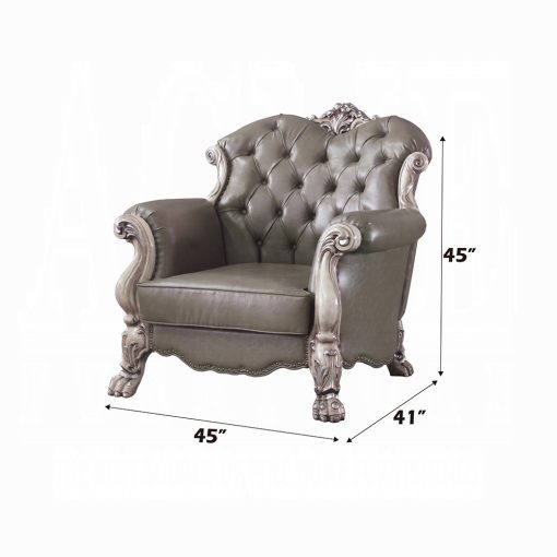 Acme Dresden Synthetic Leather & Vintage Bone White Chair with Pillow - Image 6