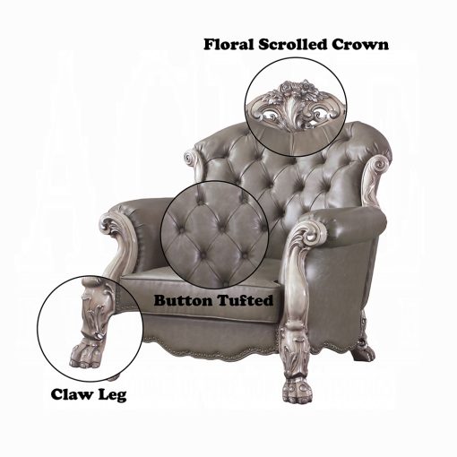 Acme Dresden Synthetic Leather & Vintage Bone White Chair with Pillow - Image 7