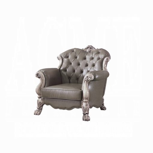 Acme Dresden Synthetic Leather & Vintage Bone White Chair with Pillow - Image 2
