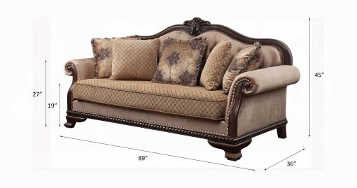 Acme Chateau De Ville Fabric & Espresso Sofa with 5 Pillows - Image 5