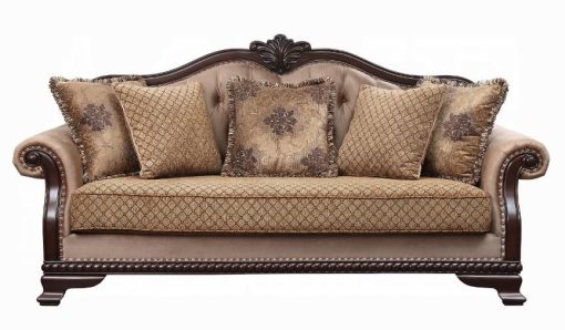 Acme Chateau De Ville Fabric & Espresso Sofa with 5 Pillows - Image 4