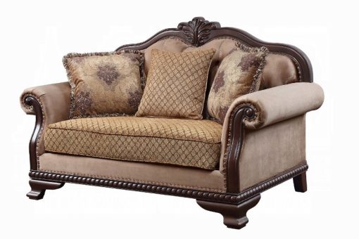 Acme Chateau De Ville Fabric & Espresso Loveseat with 3 Pillows