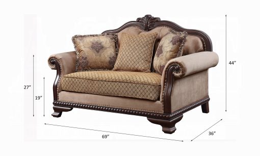 Acme Chateau De Ville Fabric & Espresso Loveseat with 3 Pillows - Image 5