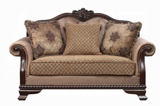 Acme Chateau De Ville Fabric & Espresso Loveseat with 3 Pillows - Image 4