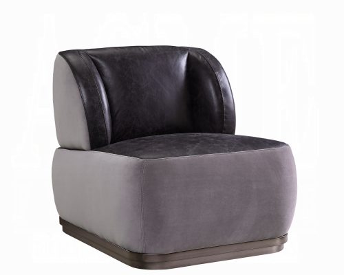 Acme Decapree Antique Slate Top Grain Leather & Gray Velvet Accent Chair