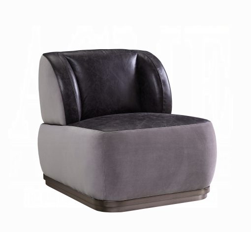Acme Decapree Antique Slate Top Grain Leather & Gray Velvet Accent Chair