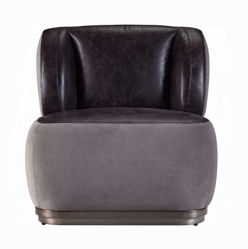 Acme Decapree Antique Slate Top Grain Leather & Gray Velvet Accent Chair - Image 2