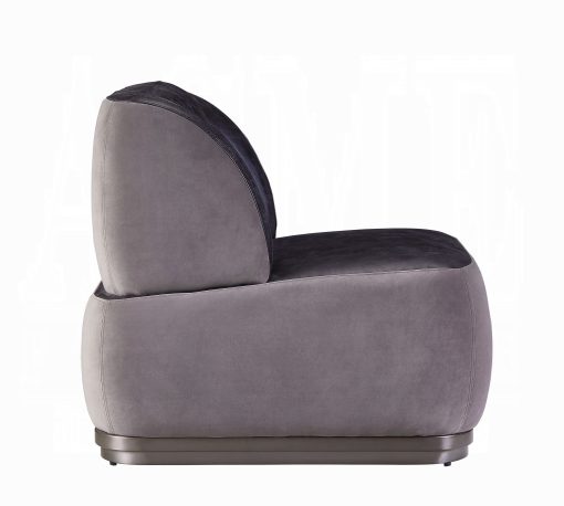 Acme Decapree Antique Slate Top Grain Leather & Gray Velvet Accent Chair - Image 3