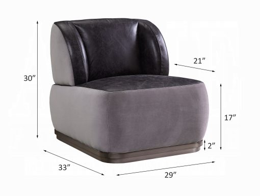 Acme Decapree Antique Slate Top Grain Leather & Gray Velvet Accent Chair - Image 6