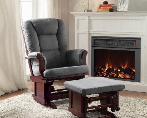 Acme Adeliza Gray Microfiber & Cherry Glider Chair & Ottoman
