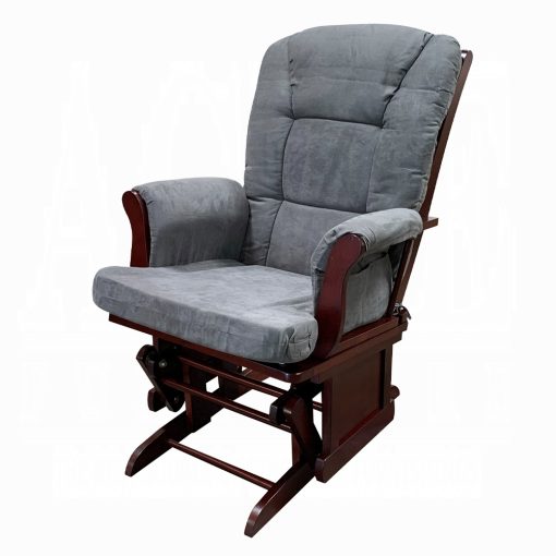 Acme Adeliza Gray Microfiber & Cherry Glider Chair & Ottoman - Image 2