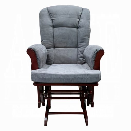 Acme Adeliza Gray Microfiber & Cherry Glider Chair & Ottoman - Image 3