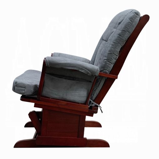 Acme Adeliza Gray Microfiber & Cherry Glider Chair & Ottoman - Image 4