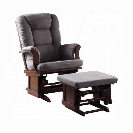 Acme Adeliza Gray Microfiber & Cherry Glider Chair & Ottoman - Image 7