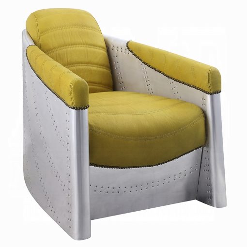 Acme Brancaster Yellow Top Grain Leather & Aluminum Accent Chair - Image 2