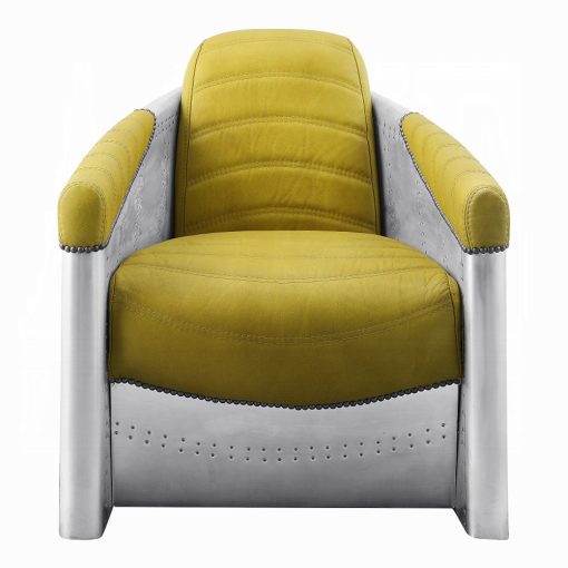 Acme Brancaster Yellow Top Grain Leather & Aluminum Accent Chair - Image 3
