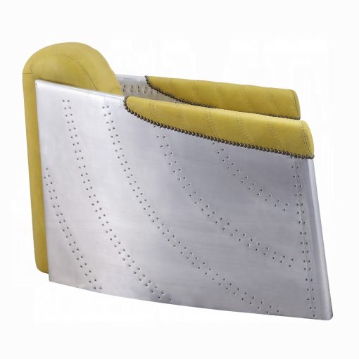 Acme Brancaster Yellow Top Grain Leather & Aluminum Accent Chair - Image 4