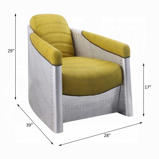 Acme Brancaster Yellow Top Grain Leather & Aluminum Accent Chair - Image 6