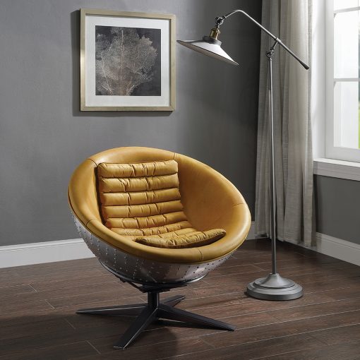 Acme Brancaster Turmeric Top Grain Leather & Aluminum Accent Chair