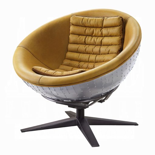 Acme Brancaster Turmeric Top Grain Leather & Aluminum Accent Chair - Image 2