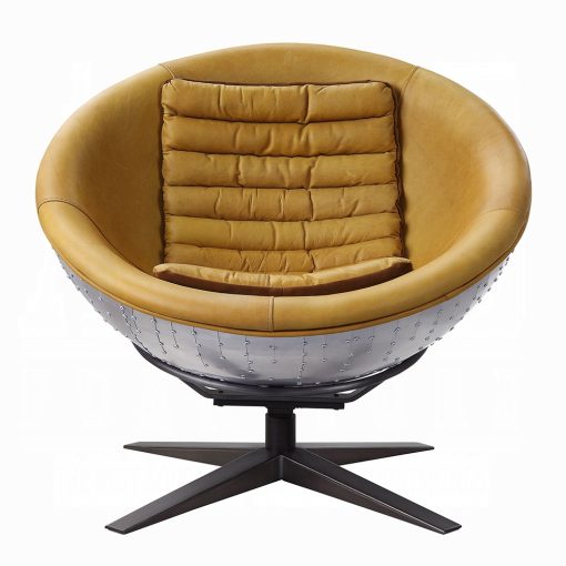 Acme Brancaster Turmeric Top Grain Leather & Aluminum Accent Chair - Image 3