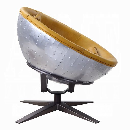 Acme Brancaster Turmeric Top Grain Leather & Aluminum Accent Chair - Image 4