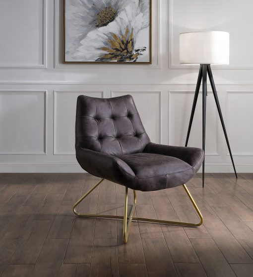Acme Dhalsim Antique Ebony Top Grain Leather Accent Chair