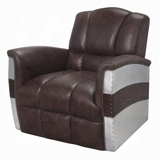 Acme Brancaster Retro Brown Top Grain Leather & Aluminum Accent Chair - Image 2