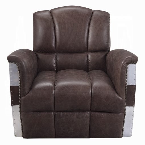 Acme Brancaster Retro Brown Top Grain Leather & Aluminum Accent Chair - Image 3