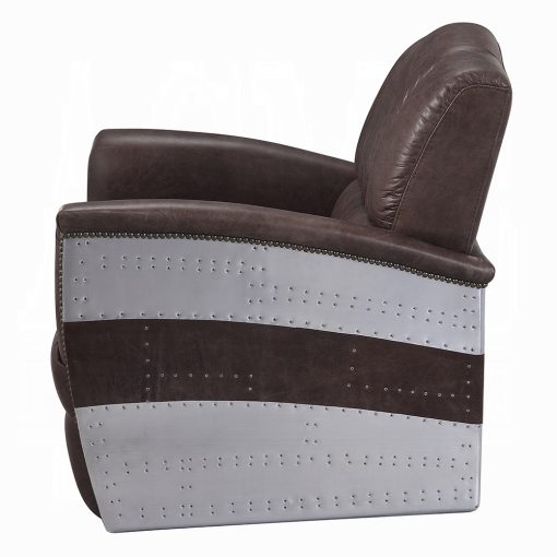 Acme Brancaster Retro Brown Top Grain Leather & Aluminum Accent Chair - Image 4
