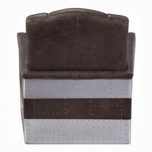 Acme Brancaster Retro Brown Top Grain Leather & Aluminum Accent Chair - Image 5