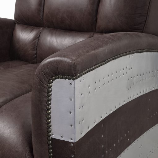 Acme Brancaster Retro Brown Top Grain Leather & Aluminum Accent Chair - Image 6