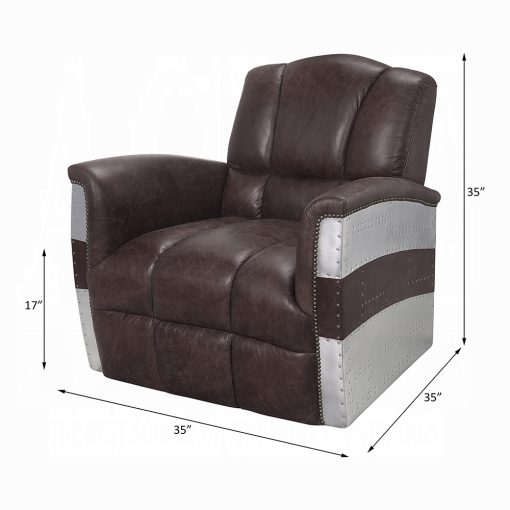Acme Brancaster Retro Brown Top Grain Leather & Aluminum Accent Chair - Image 7