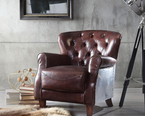 Acme Brancaster Vintage Brown & Aluminum Accent Chair