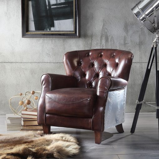 Acme Brancaster Vintage Brown & Aluminum Accent Chair