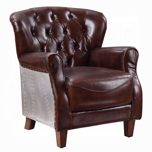 Acme Brancaster Vintage Brown & Aluminum Accent Chair - Image 2