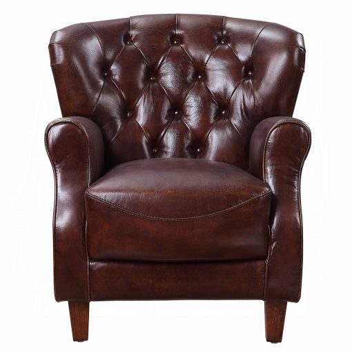 Acme Brancaster Vintage Brown & Aluminum Accent Chair - Image 3