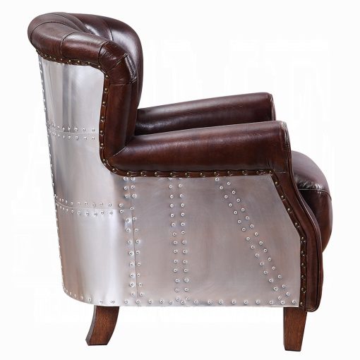 Acme Brancaster Vintage Brown & Aluminum Accent Chair - Image 4