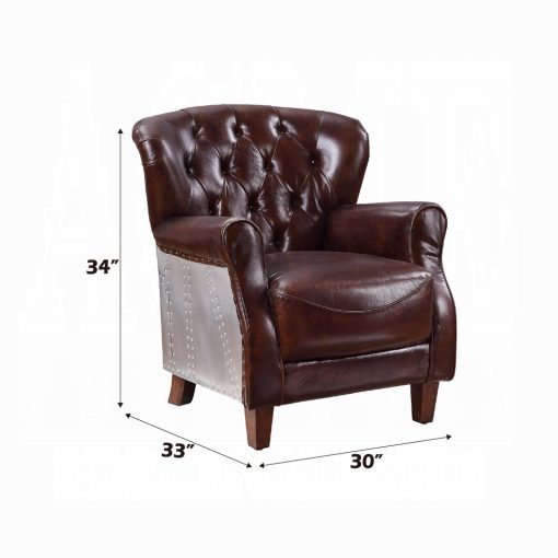 Acme Brancaster Vintage Brown & Aluminum Accent Chair - Image 6