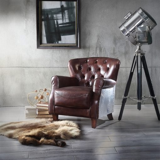 Acme Brancaster Vintage Brown & Aluminum Accent Chair - Image 7
