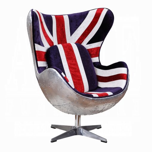 Acme Brancaster Pattern Fabric & Aluminum British Flag Accent Chair with Swivel - Image 2