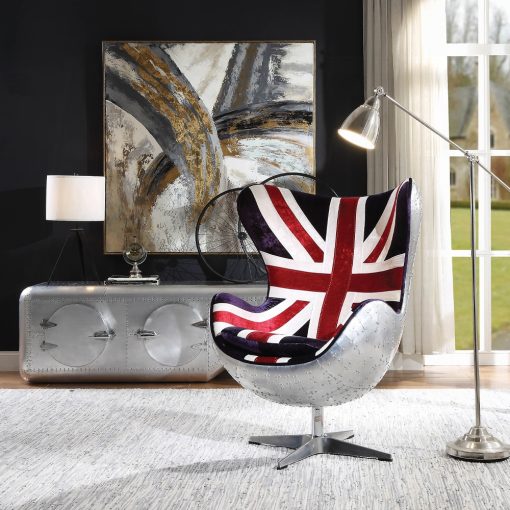 Acme Brancaster Pattern Fabric & Aluminum British Flag Accent Chair with Swivel - Image 5