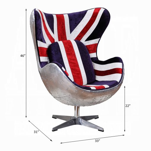 Acme Brancaster Pattern Fabric & Aluminum British Flag Accent Chair with Swivel - Image 6