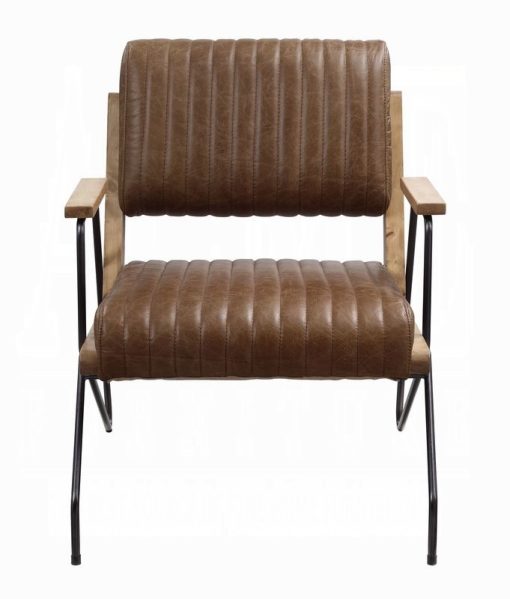 Acme Eacnlz Cocoa Top Grain Leather & Matt Iron Accent Chair - Image 2