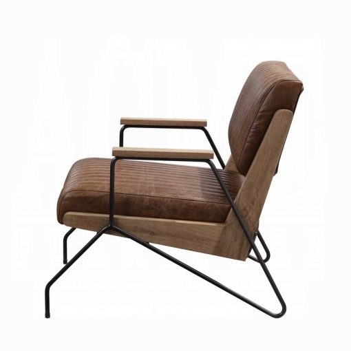 Acme Eacnlz Cocoa Top Grain Leather & Matt Iron Accent Chair - Image 4