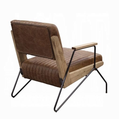 Acme Eacnlz Cocoa Top Grain Leather & Matt Iron Accent Chair - Image 7