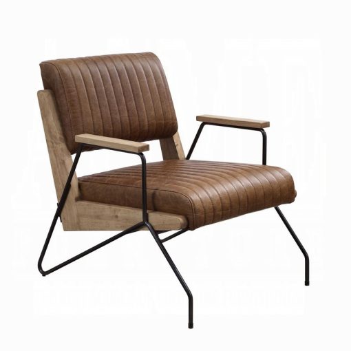 Acme Eacnlz Cocoa Top Grain Leather & Matt Iron Accent Chair - Image 9