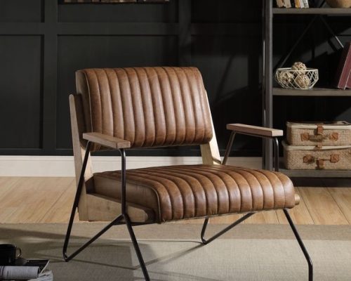 Acme Eacnlz Cocoa Top Grain Leather & Matt Iron Accent Chair