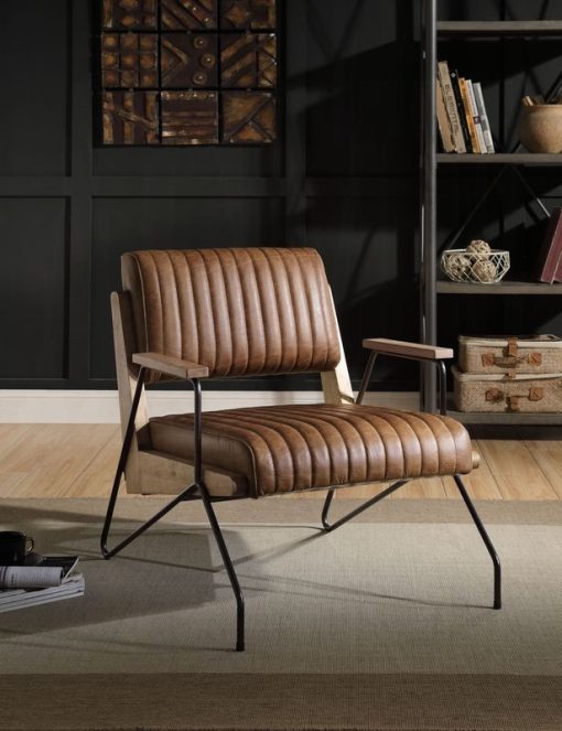 Acme Eacnlz Cocoa Top Grain Leather & Matt Iron Accent Chair
